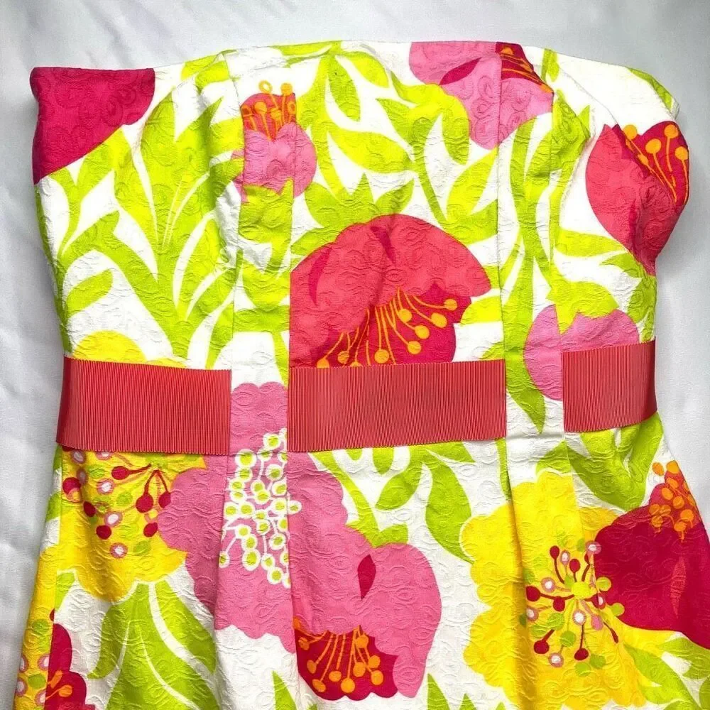 Lilly Pulitzer Strapless Floral Jacquard Dress – Pink Yellow Green – Size 6 - Picture 7 of 12